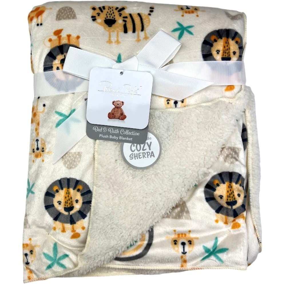 Rene Rofe Beige Safari Jungle Blanket Baby Plush Sherpa Bon Bebe Lion Tiger NWT